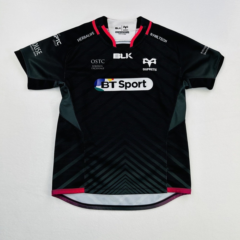 Ospreys Rugby Jersey Youth Size 14 Black Pink White BLK Wales Welsh Union Boys